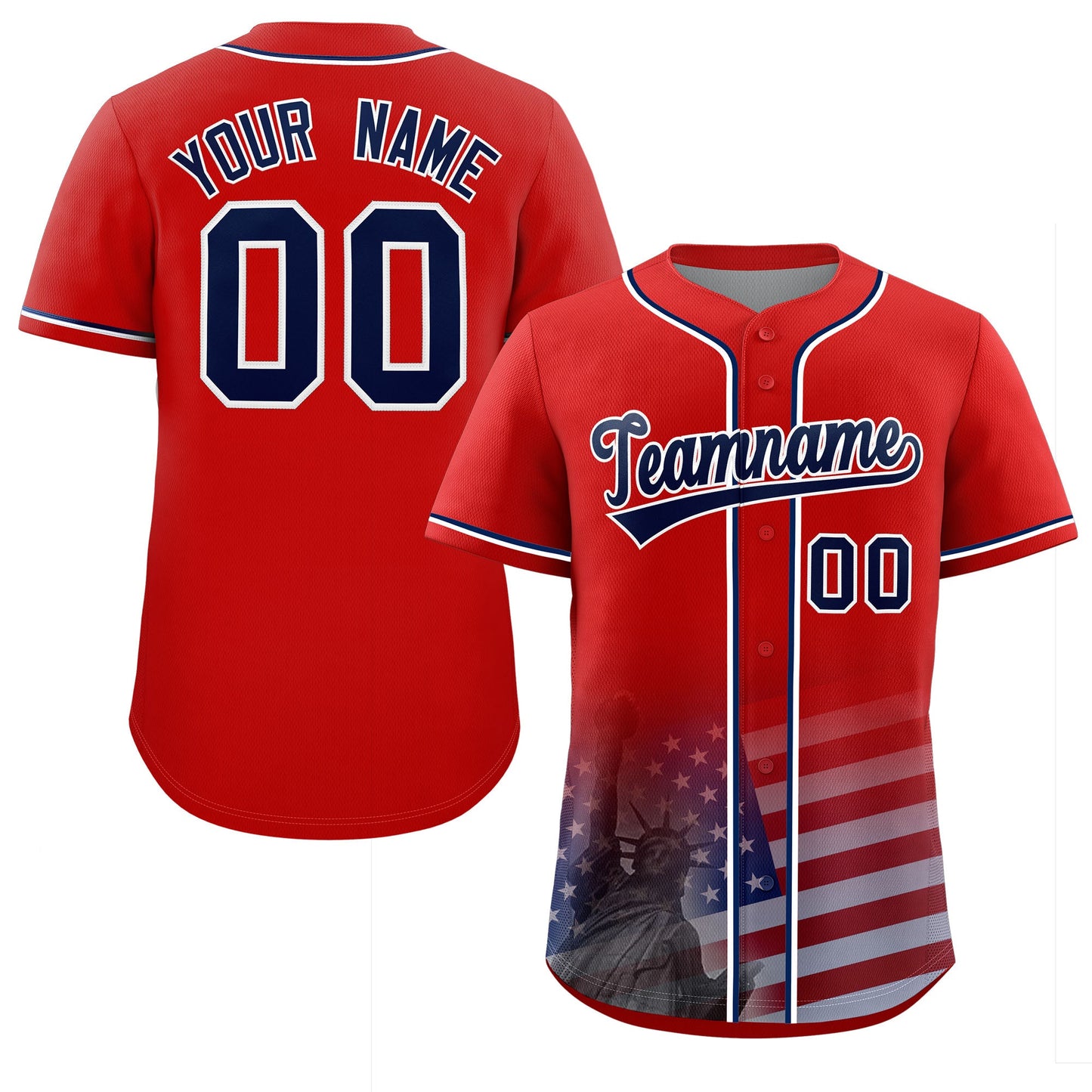 Custom Red American Flag Patriotic Gradient Fashion Personalized Baseball Jersey