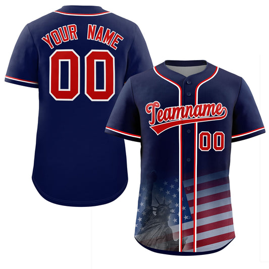Custom Navy American Flag Patriotic Gradient Fashion Personalized Baseball Jersey