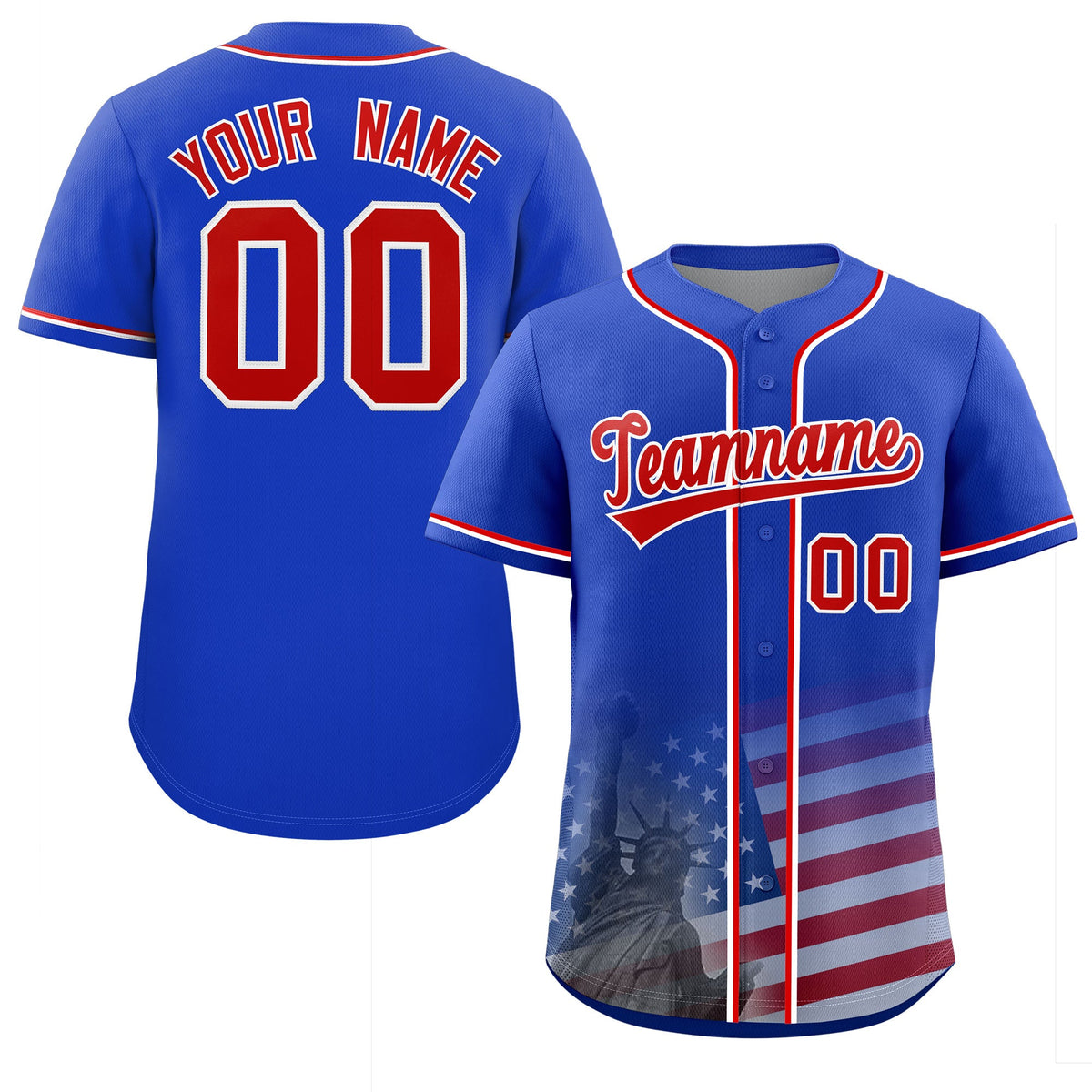 Custom Royal American Flag Patriotic Gradient Fashion Personalized Baseball Jersey