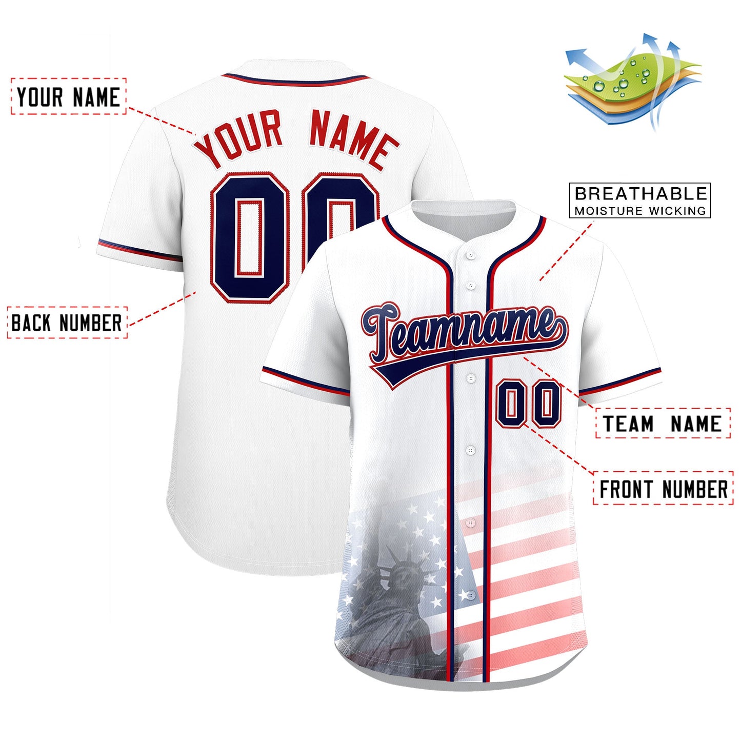Custom White American Flag Patriotic Gradient Fashion Personalized Baseball Jersey Limited