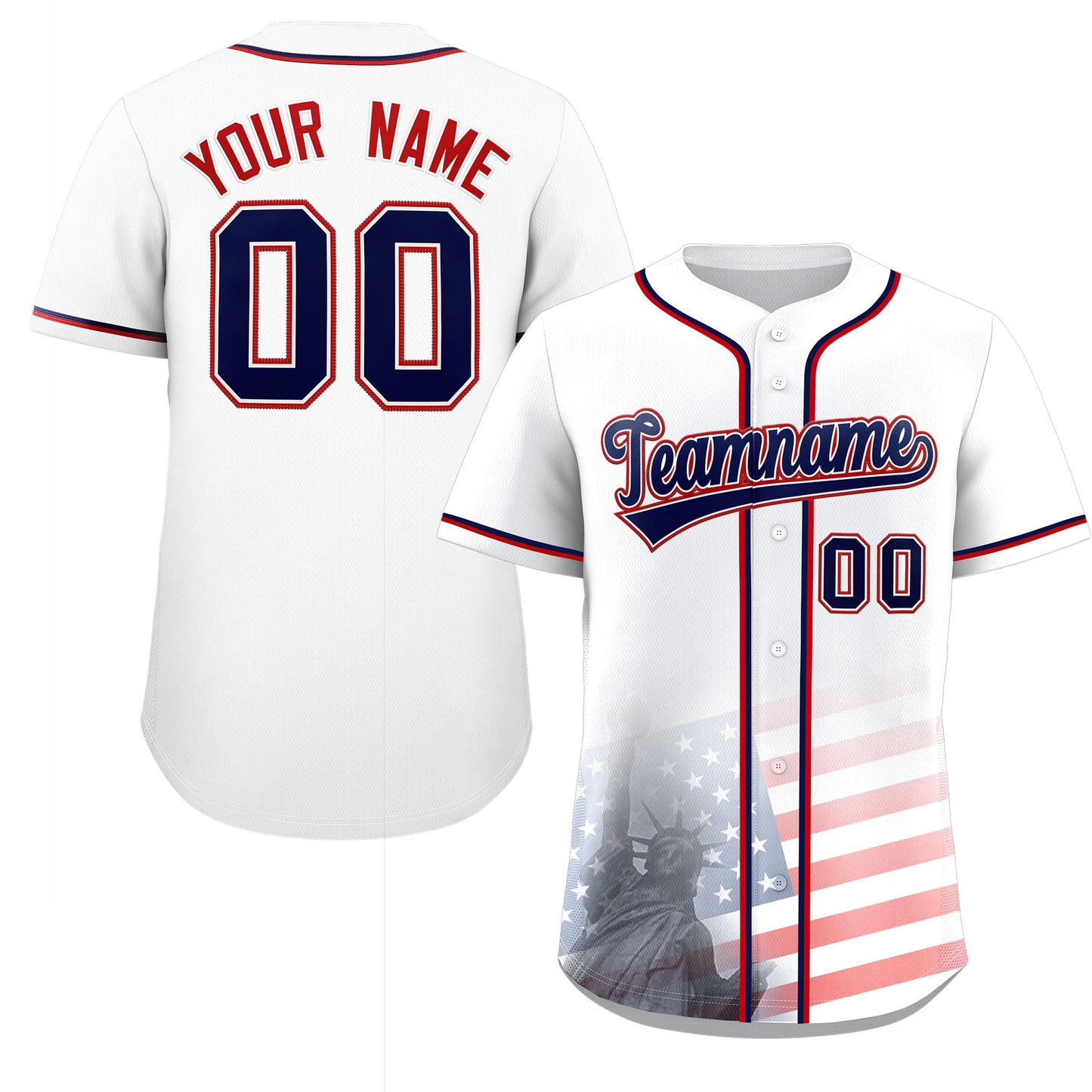 Custom White American Flag Patriotic Gradient Fashion Personalized Baseball Jersey