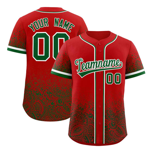 Custom Red Kelly Green Floral Print Pattern Full Button Gradient Fashion Baseball Jersey