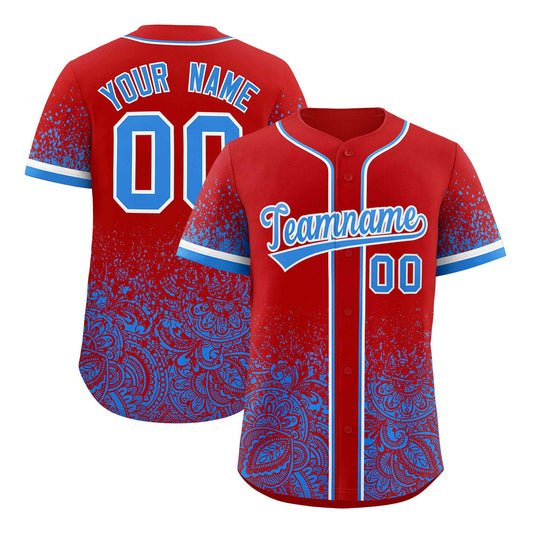Custom Red Light Blue Floral Print Pattern Full Button Gradient Fashion Baseball Jersey