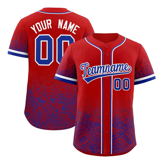 Custom Red Royal Floral Print Pattern Full Button Gradient Fashion Baseball Jersey