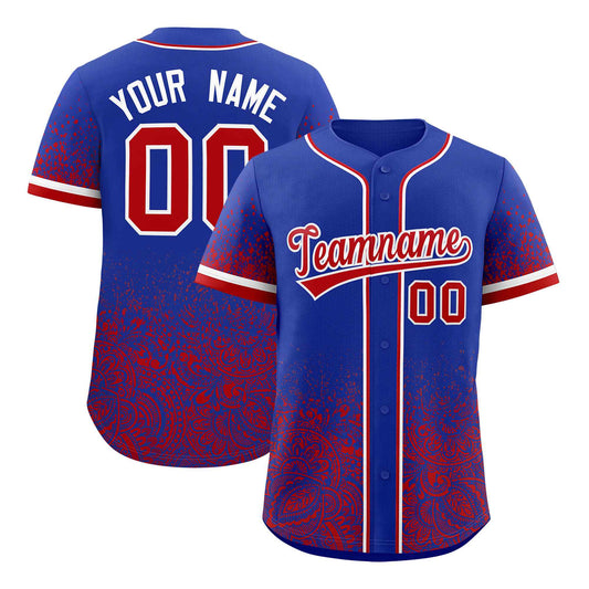 Custom Royal Red Floral Print Pattern Full Button Gradient Fashion Baseball Jersey
