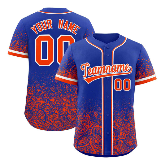 Custom Royal Orange Floral Print Pattern Full Button Gradient Fashion Baseball Jersey