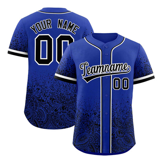 Custom Royal Black Floral Print Pattern Full Button Gradient Fashion Baseball Jersey