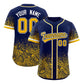 Custom Navy Yellow Floral Print Pattern Full Button Gradient Fashion Baseball Jersey