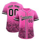 Custom Pink Black Floral Print Pattern Full Button Gradient Fashion Baseball Jersey