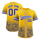 Custom Yellow Royal Floral Print Pattern Full Button Gradient Fashion Baseball Jersey