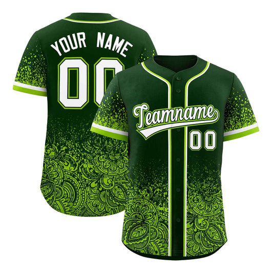 Custom Green Neon Green Floral Print Pattern Full Button Gradient Fashion Baseball Jersey