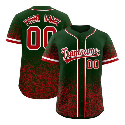 Custom Green Red Floral Print Pattern Full Button Gradient Fashion Baseball Jersey