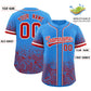 Custom Light Blue Red Floral Print Pattern Full Button Gradient Fashion Baseball Jersey Limited