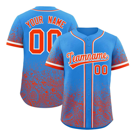 Custom Light Blue Orange Floral Print Pattern Full Button Gradient Fashion Baseball Jersey