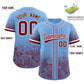 Custom Powder Blue Crimson Floral Print Pattern Full Button Gradient Fashion Baseball Jersey Limited
