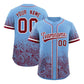 Custom Powder Blue Crimson Floral Print Pattern Full Button Gradient Fashion Baseball Jersey