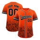 Custom Orange Black Floral Print Pattern Full Button Gradient Fashion Baseball Jersey