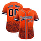 Custom Orange Navy Floral Print Pattern Full Button Gradient Fashion Baseball Jersey