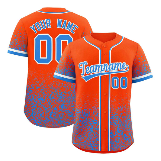 Custom Orange Light Blue Floral Print Pattern Full Button Gradient Fashion Baseball Jersey
