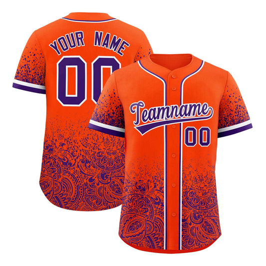 Custom Orange Purple Floral Print Pattern Full Button Gradient Fashion Baseball Jersey