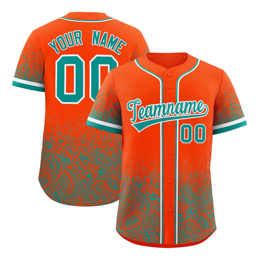 Custom Orange Aqua Floral Print Pattern Full Button Gradient Fashion Baseball Jersey
