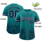 Custom Teal Navy Floral Print Pattern Full Button Gradient Fashion Baseball Jersey Limited