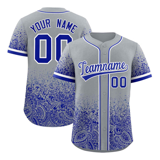 Custom Gray Royal Floral Print Pattern Full Button Gradient Fashion Baseball Jersey