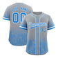 Custom Gray Light Blue Floral Print Pattern Full Button Gradient Fashion Baseball Jersey