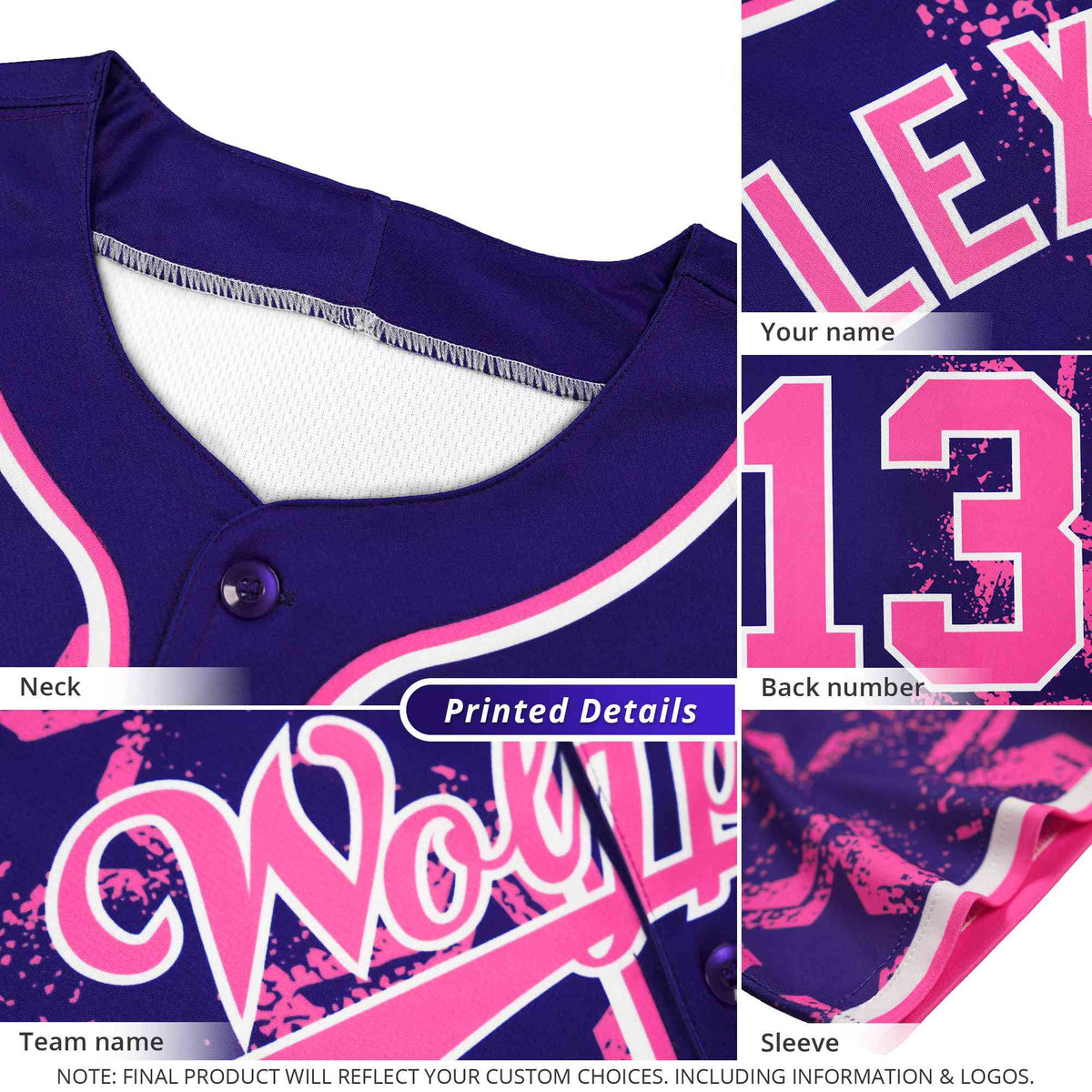 Custom Royal Neon Green Floral Print Pattern Full Button Gradient Fashion Baseball Jersey Limited