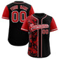 Custom Black Red Split Personalized Graffiti Raglan Sleeve Authentic Baseball Jersey