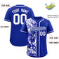 Custom Royal White Split Personalized Graffiti Raglan Sleeve Authentic Baseball Jersey Limited