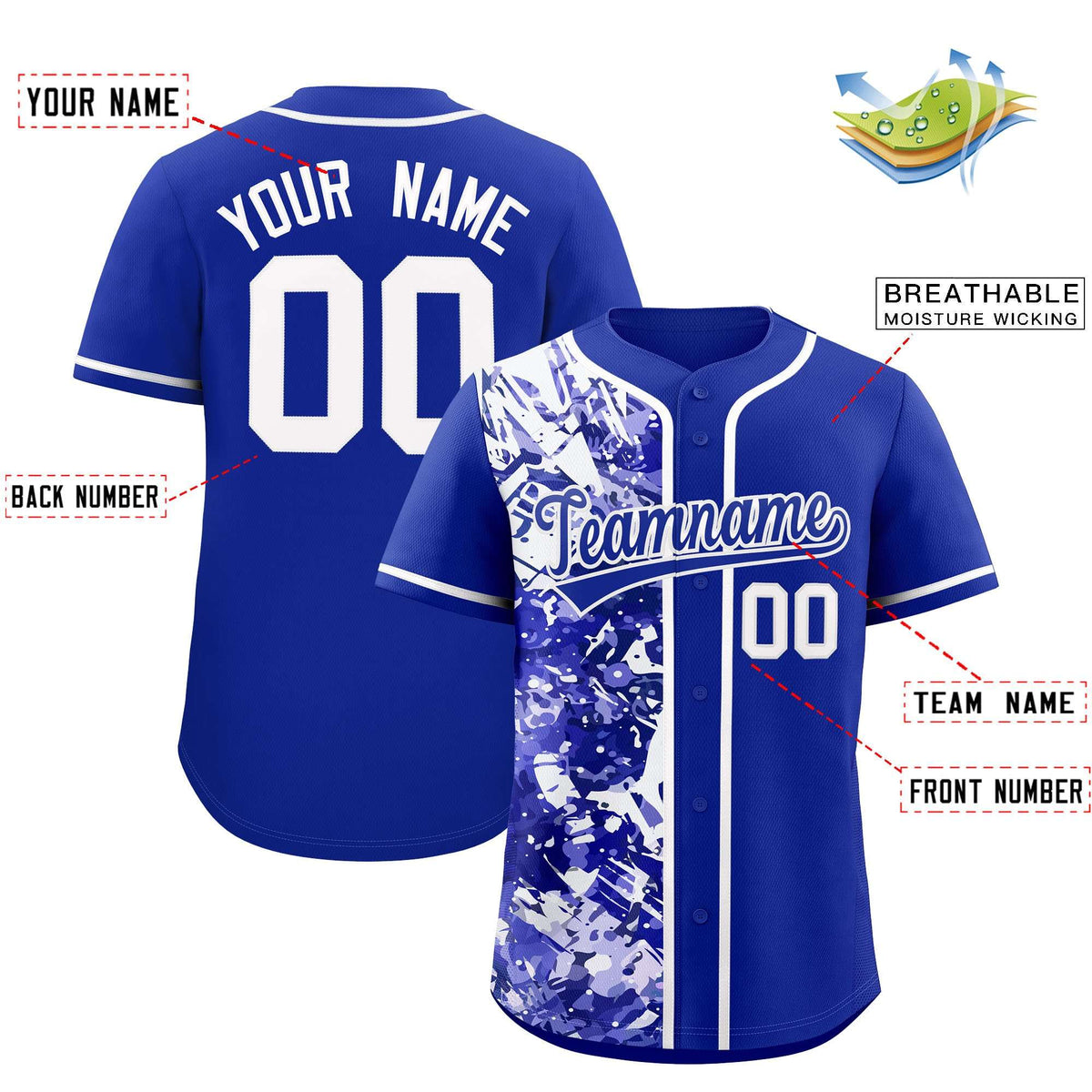 Custom Royal White Split Personalized Graffiti Raglan Sleeve Authentic Baseball Jersey Limited