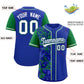 Custom Royal Green Split Personalized Graffiti Raglan Sleeve Authentic Baseball Jersey Limited