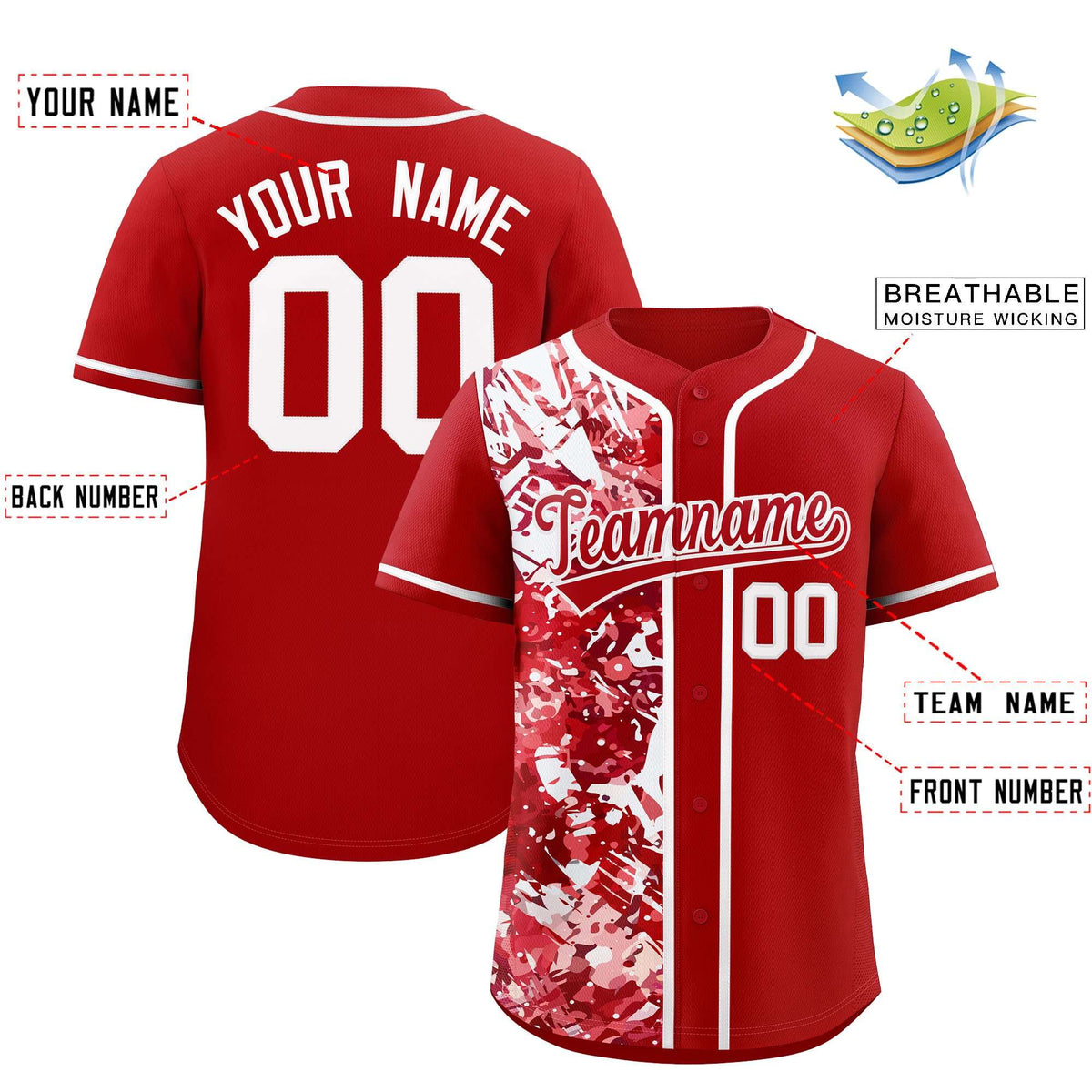 Custom Red White Split Personalized Graffiti Raglan Sleeve Authentic Baseball Jersey Limited