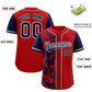 Custom Red Navy Split Personalized Graffiti Raglan Sleeve Authentic Baseball Jersey Limited
