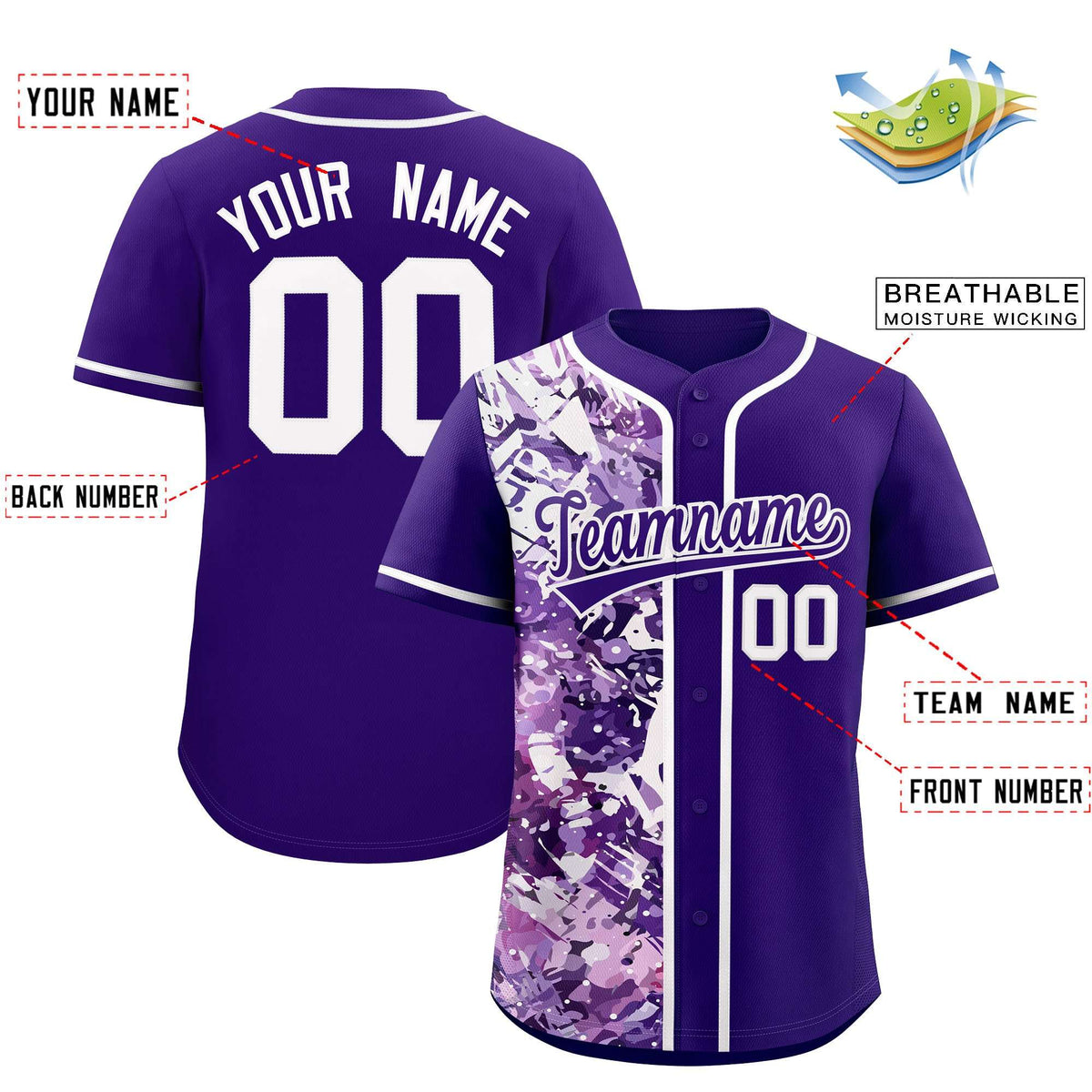 Custom Purple White Split Personalized Graffiti Raglan Sleeve Authentic Baseball Jersey Limited