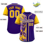 Custom Purple Yellow Split Personalized Graffiti Raglan Sleeve Authentic Baseball Jersey Limited