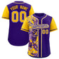 Custom Purple Yellow Split Personalized Graffiti Raglan Sleeve Authentic Baseball Jersey