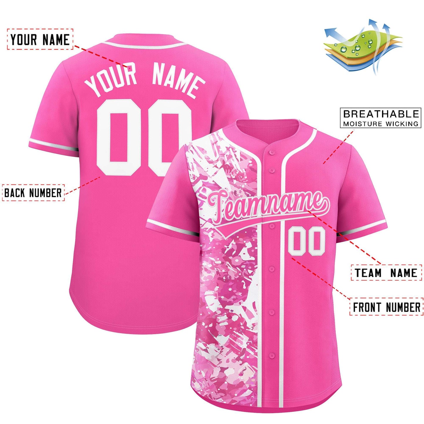 Custom Pink White Split Personalized Graffiti Raglan Sleeve Authentic Baseball Jersey Limited