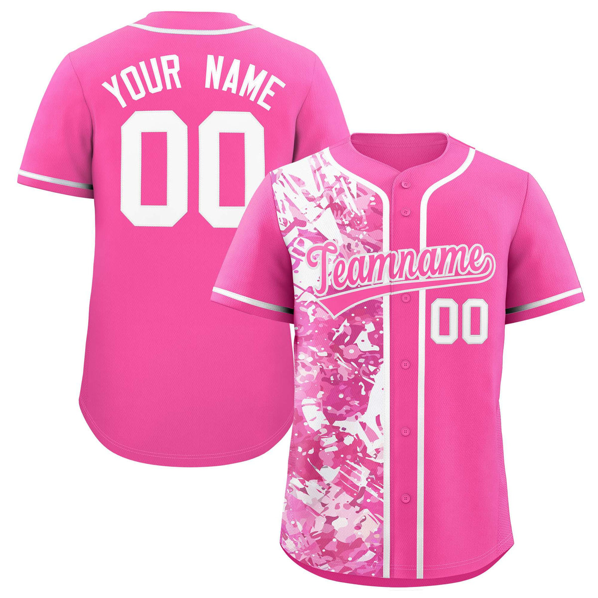 Custom Pink White Split Personalized Graffiti Raglan Sleeve Authentic Baseball Jersey