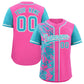 Custom Pink Sky Blue Split Personalized Graffiti Raglan Sleeve Authentic Baseball Jersey