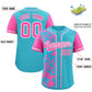 Custom Sky Blue Pink Split Personalized Graffiti Raglan Sleeve Authentic Baseball Jersey Limited