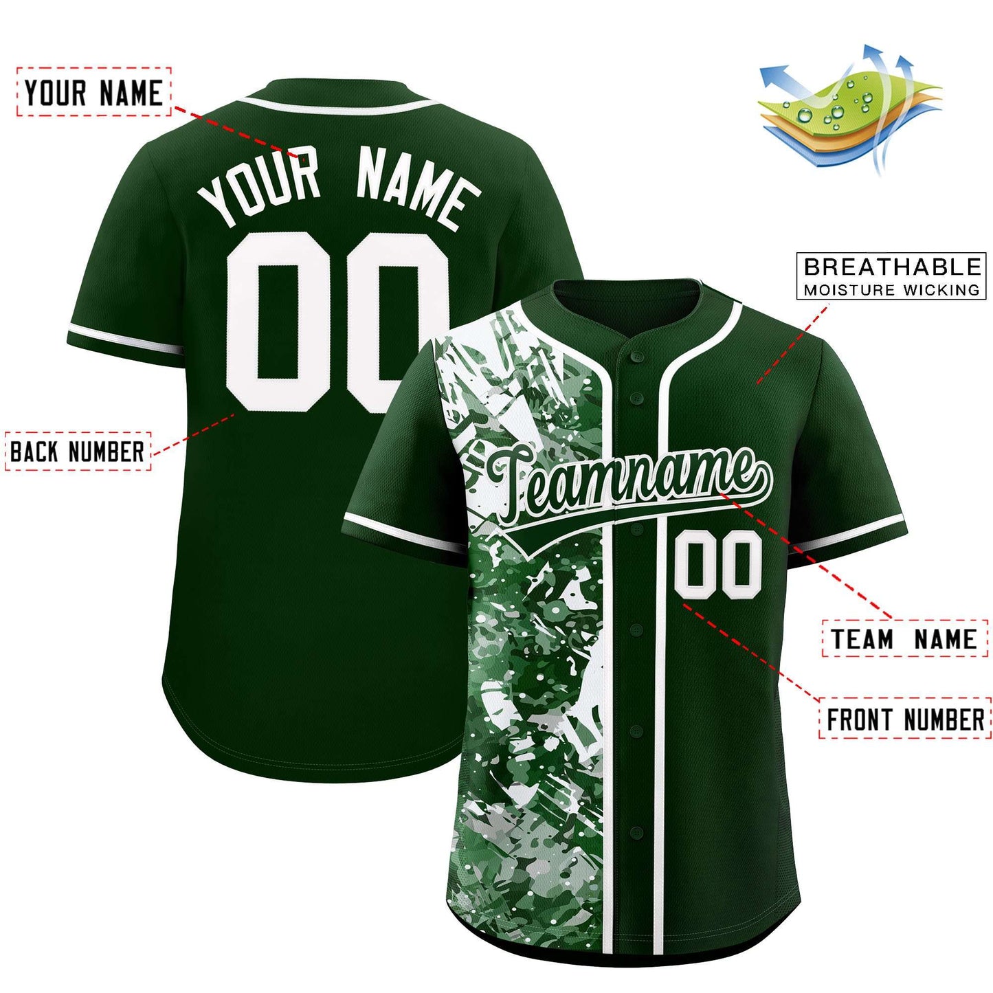 Custom Green White Split Personalized Graffiti Raglan Sleeve Authentic Baseball Jersey Limited