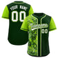 Custom Green Neon Green Split Personalized Graffiti Raglan Sleeve Authentic Baseball Jersey