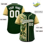 Custom Green Khaki Split Personalized Graffiti Raglan Sleeve Authentic Baseball Jersey Limited