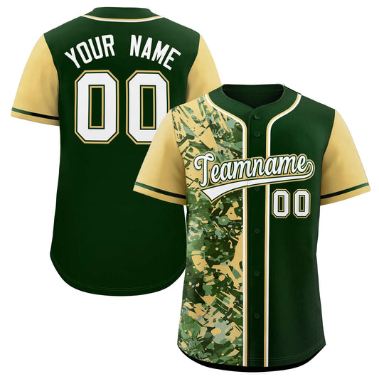 Custom Green Khaki Split Personalized Graffiti Raglan Sleeve Authentic Baseball Jersey
