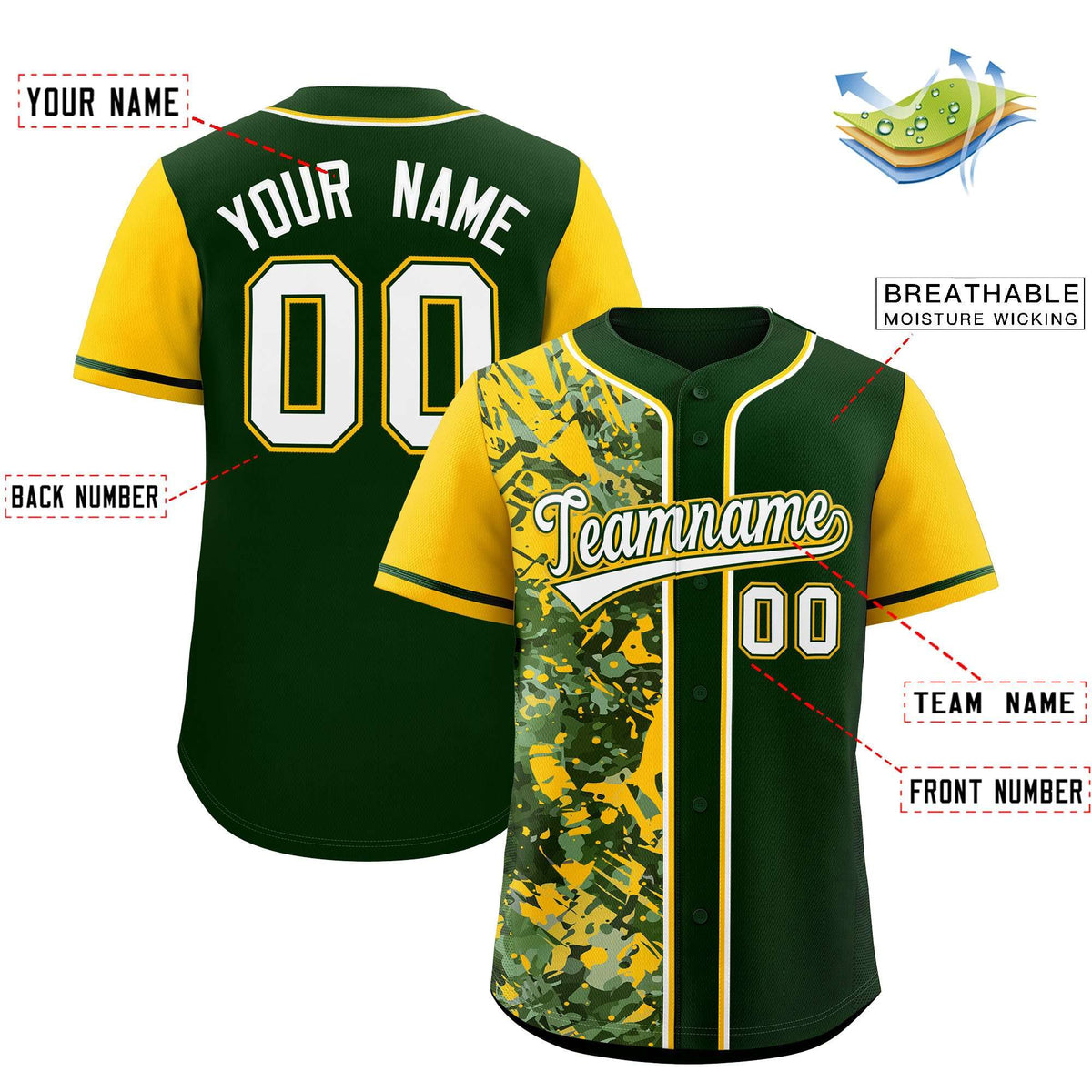 Custom Green Yellow Split Personalized Graffiti Raglan Sleeve Authentic Baseball Jersey Limited