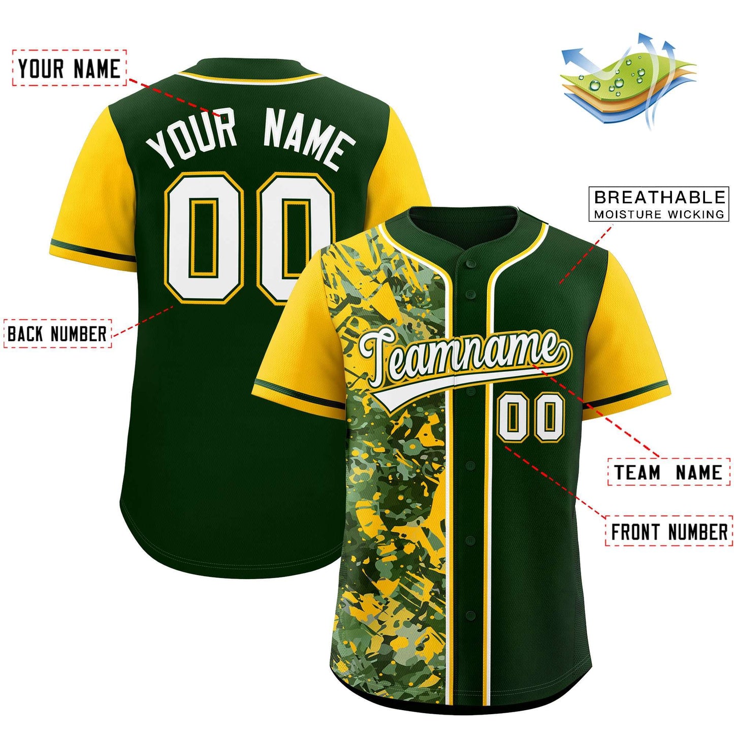 Custom Green Yellow Split Personalized Graffiti Raglan Sleeve Authentic Baseball Jersey Limited