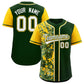Custom Green Yellow Split Personalized Graffiti Raglan Sleeve Authentic Baseball Jersey