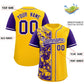 Custom Yellow Purple Split Personalized Graffiti Raglan Sleeve Authentic Baseball Jersey Limited